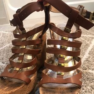 Brown leather wedges